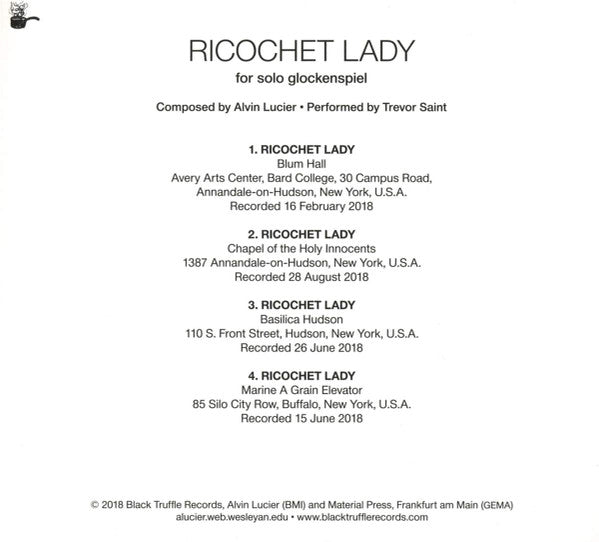 Alvin Lucier Performed By Trevor Saint - Ricochet Lady - For Solo Glockenspiel (CD) | Mint (M) Mint (M)-The Happy Cap
