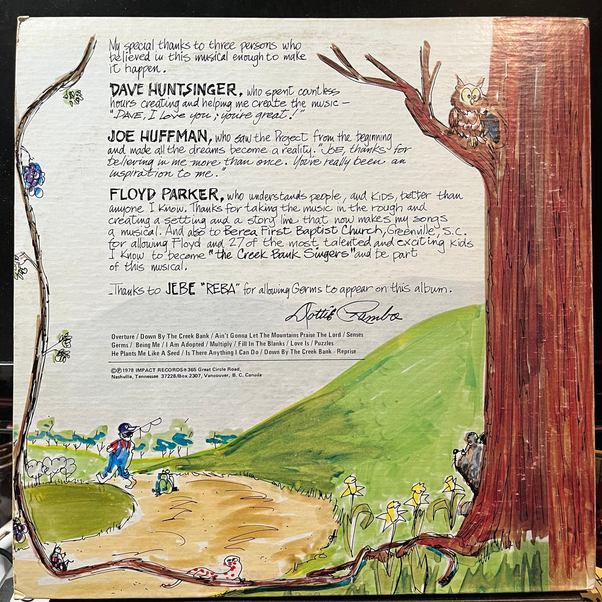 Dottie Rambo - Down By The Creek Bank (VINYL & BOOK)*SIGNED* | Excellent+ (EX+) Excellent+ (EX+)-The Happy Cap