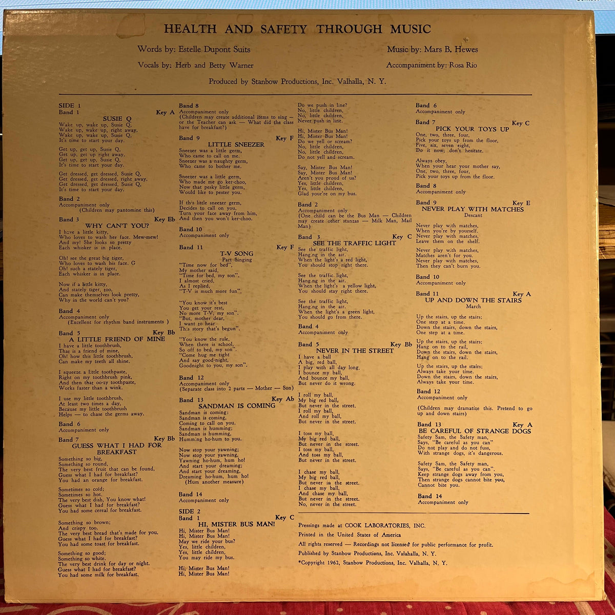 Herb & Betty Warner - Health & Safety Through Music | Near Mint (NM) Excellent (EX)-The Happy Cap