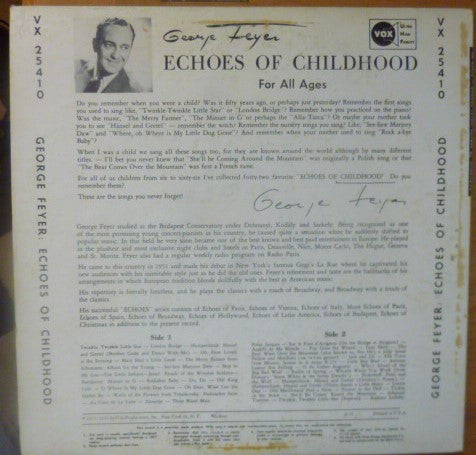 George Feyer - Echoes Of Childhood | Excellent (EX)-The Happy Cap