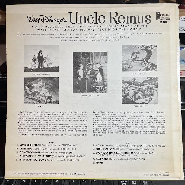 Various - All The Songs From Walt Disney's Uncle Remus (VINYL) | Near Mint- (NM-)-The Happy Cap