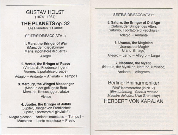 Gustav Holst The Planets Cass Near Mint (NM or M-) Near Mint (NM or M-)-The Happy Cap