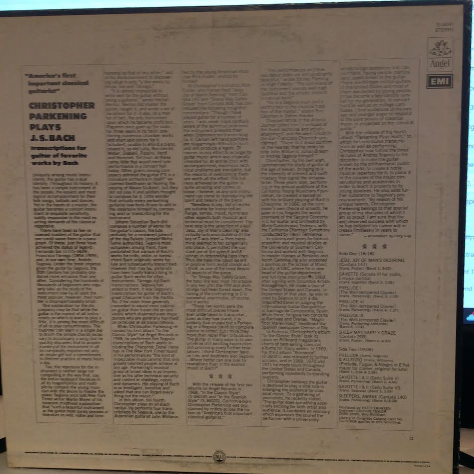 Christopher Parkening - Parkening Plays Bach (VINYL) | Near Mint- (NM-) Very Good Plus (VG+)-The Happy Cap