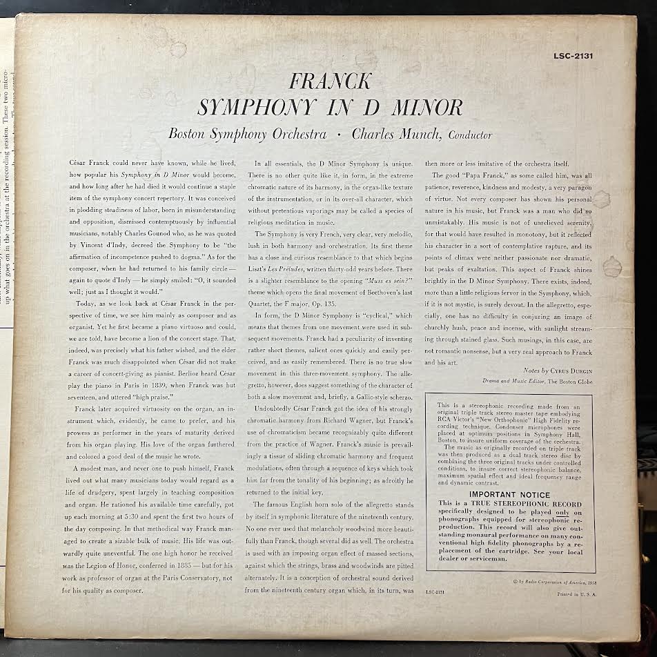 César Franck - Symphony In D Minor (VINYL) | Near Mint- (NM-) Excellent+ (EX+)-The Happy Cap