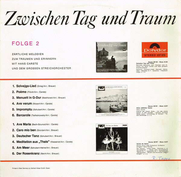 Hans Carste Und Sein Orchester - Zwischen Tag Und Traum, Folge 2 | Mint (M) Mint (M)-The Happy Cap