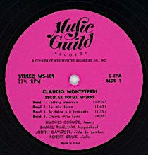 Claudio Monteverdi, Hugues Cuénod, Daniel Pinkham, - Secular Vocal Works | Very Good Plus (VG+) Near Mint (NM)-The Happy Cap