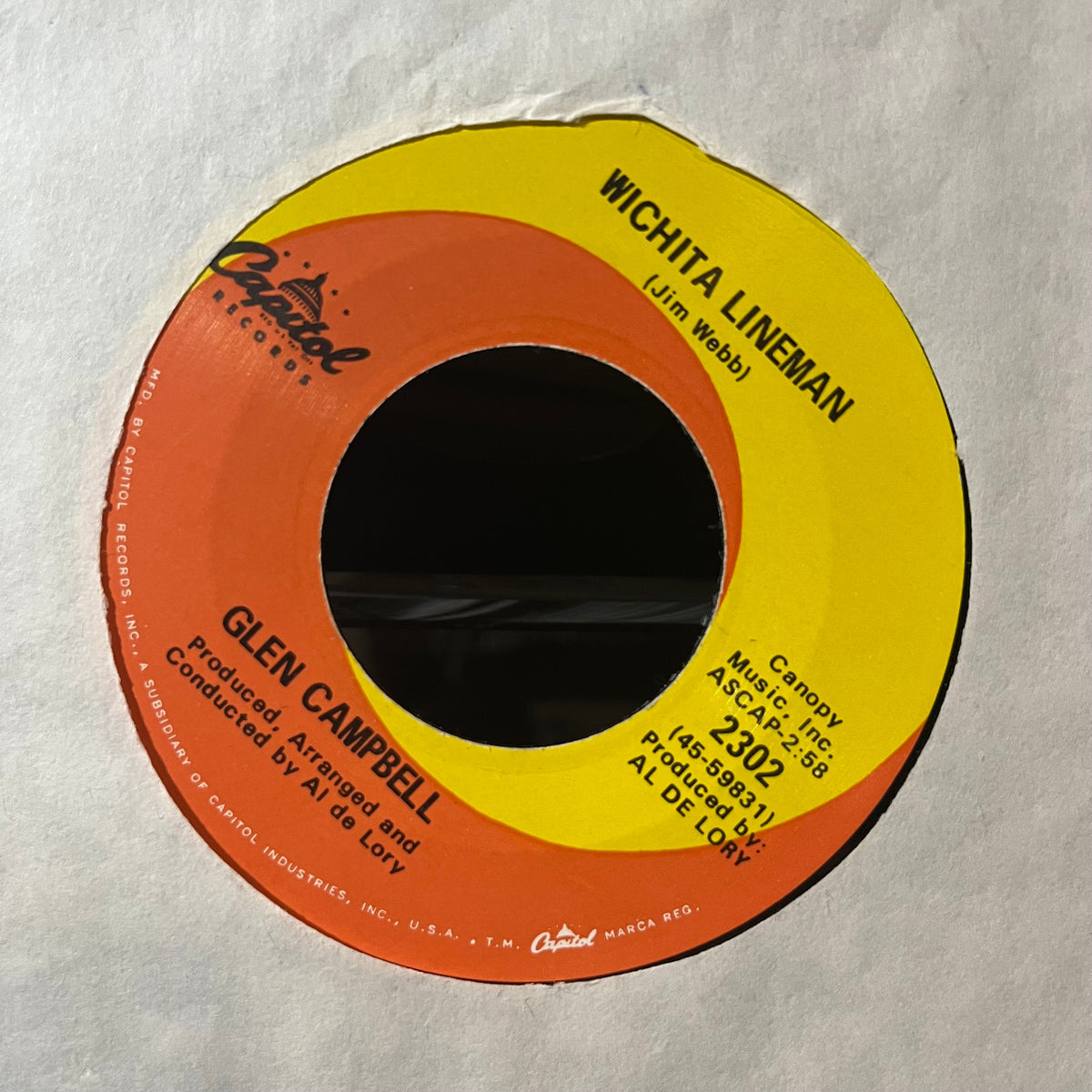Glen Campbell - Wichita Lineman / Fate Of Man (VINYL 7") | Near Mint (NM or M-) Generic-The Happy Cap