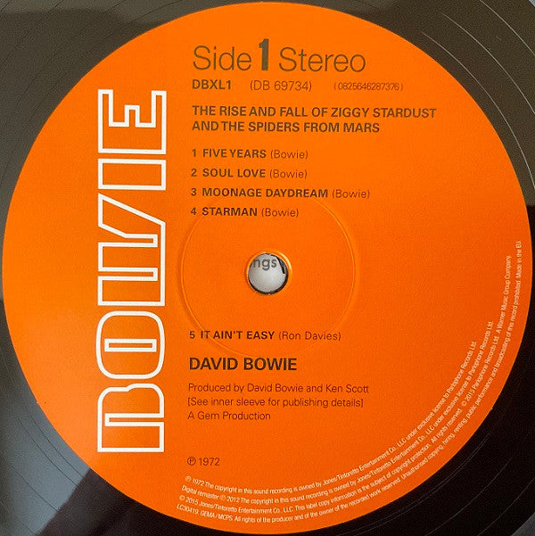 David Bowie The Rise And Fall Of Ziggy Stardust And The Spiders From Mars Parlophone, Parlophone, Parlophone, Parlophone LP, Album, RE, RM, 180 Mint (M) Mint (M)-The Happy Cap
