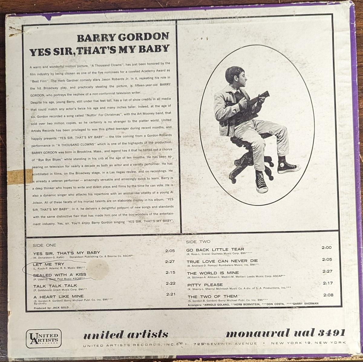 Barry Gordon - Yes Sir, That's My Baby*PROMO* | Very Good (VG) Very Good (VG)-The Happy Cap