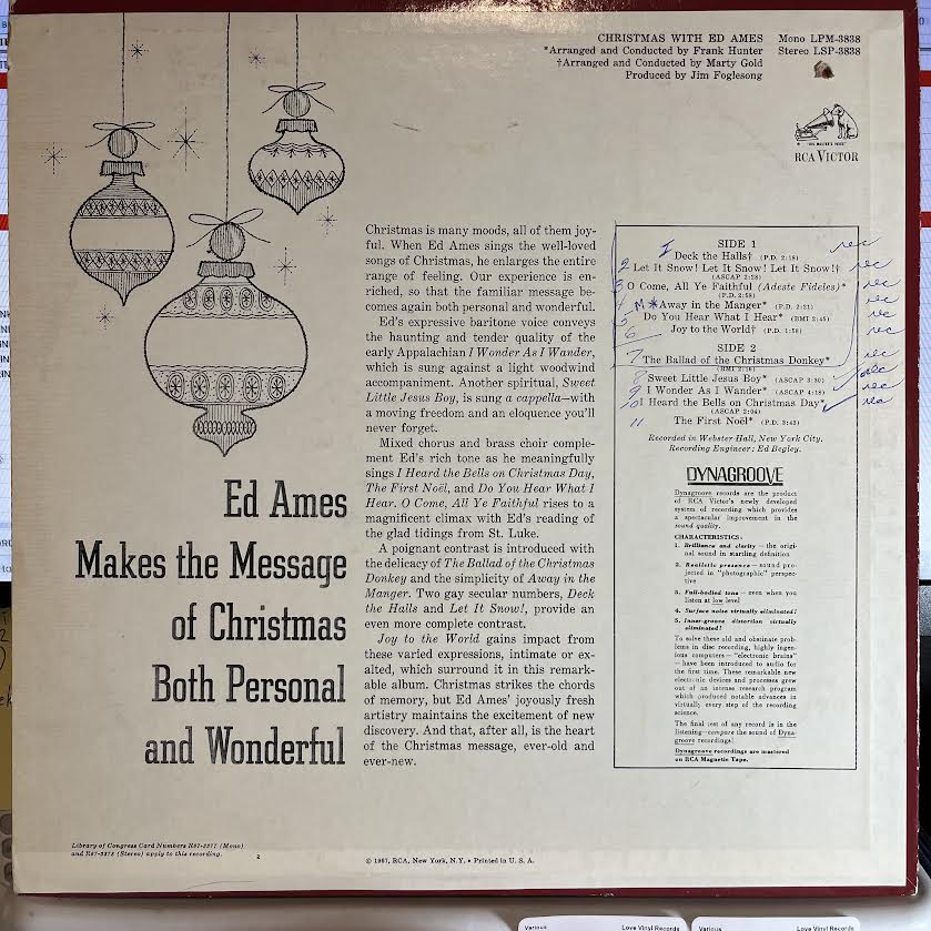 Ed Ames - Christmas With Ed Ames | Very Good Plus (VG+) Excellent+ (EX+)-The Happy Cap