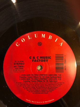 C & C Music Factory* Presenting Freedom Williams - Gonna Make You Sweat (Everybody Dance Now) (1991 Remix)(VINYL 12" COLUMBIA 44 73691) | USED Near Mint (NM or M-) Generic-The Happy Cap