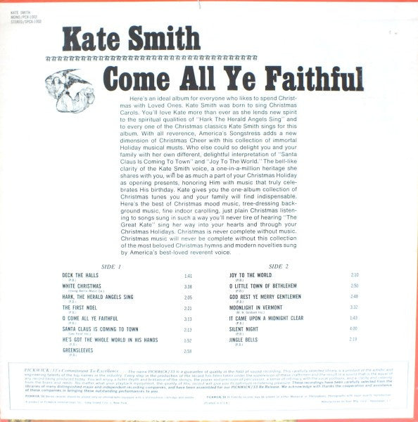 Kate Smith (2) - O Come All Ye Faithful | Near Mint (NM) Near Mint (NM)-The Happy Cap