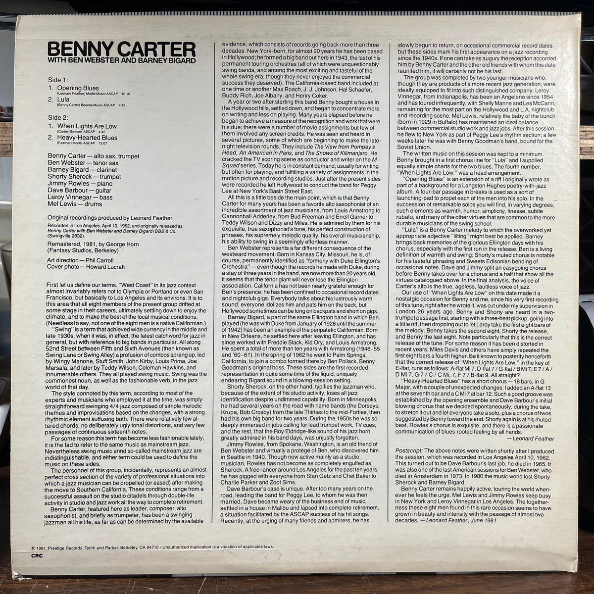 Benny Carter - Opening Blues (LP) | Near Mint (NM) Near Mint (NM)-The Happy Cap
