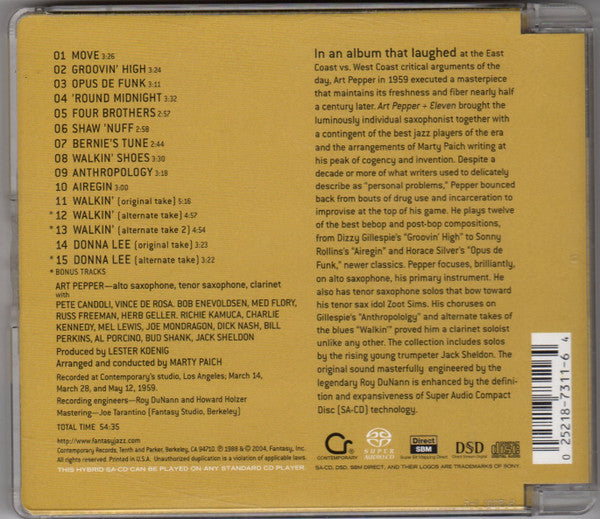 Art Pepper - Art Pepper + Eleven (Modern Jazz Classics)(SACD) | Near Mint (NM) Near Mint (NM)-The Happy Cap