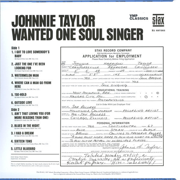 Johnnie Taylor - Wanted One Soul Singer | Mint (M) Mint (M)-The Happy Cap