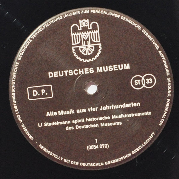 Li Stadelmann, Heinz Schnauffer - Deutsches Museum - Alte Musik Aus Vier Jahrhunderten | Near Mint (NM) Very Good Plus (VG+)-The Happy Cap