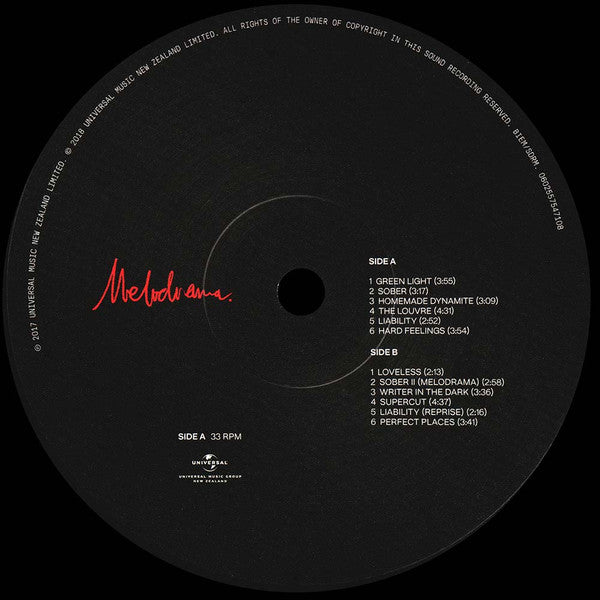 Lorde Melodrama Universal Music Group New Zealand, Universal Music Group New Zealand LP, Album Mint (M) Mint (M)-The Happy Cap