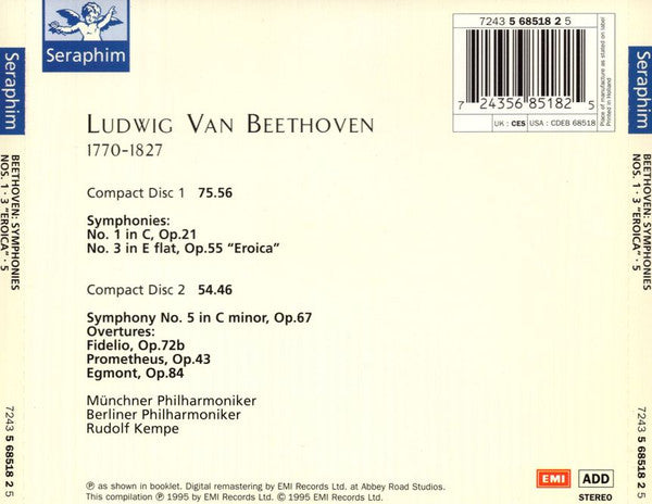 Ludwig van Beethoven, Rudolf Kempe - Symphonies Nos. 1 ⬥ 3 "Eroica" ⬥ 5 (CD) | Near Mint (NM) Near Mint (NM)-The Happy Cap