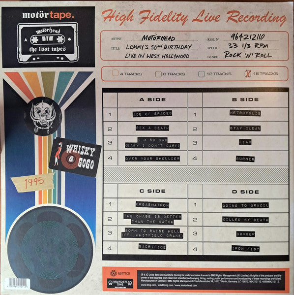Motorhead - Lost Tapes Vol. 7: Lemmy's 50th Birthday, Live In West Hollywood 1995 (RSD CLEAR VINYL 2xLP BMG RIGHTS MANAGEMEN 2026) | NEW Mint (M) Mint (M)-The Happy Cap