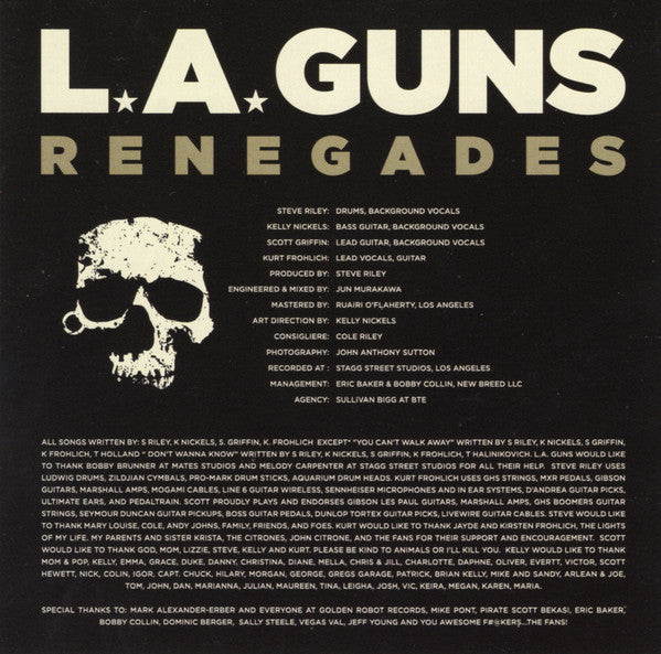 L.A. Guns (2) - Renegades (WHITE VINYL) | Mint (M) Mint (M)-The Happy Cap