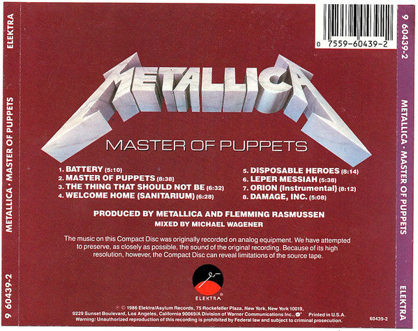 Metallica - Master Of Puppets (CD) | Very Good Plus (VG+)-The Happy Cap