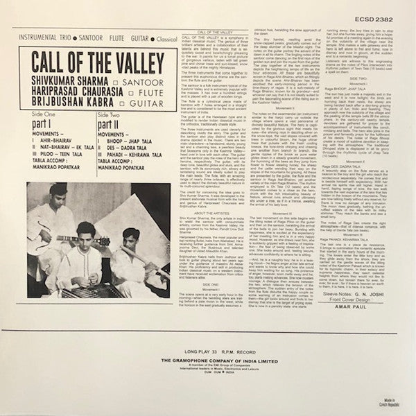 Pandit Shiv Kumar Sharma - Hariprasad Chaurasia - - Call Of The Valley (VINYL LP Odeon ECSD 2382) | Mint (M) Mint (M)-The Happy Cap