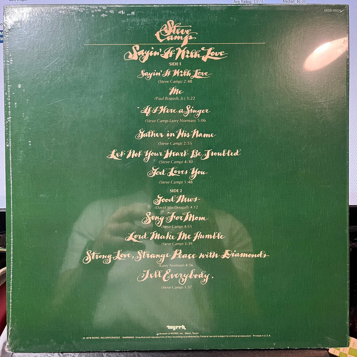 Steve Camp - Sayin' It With Love (VINYL) | Mint (M) Mint (M)-The Happy Cap