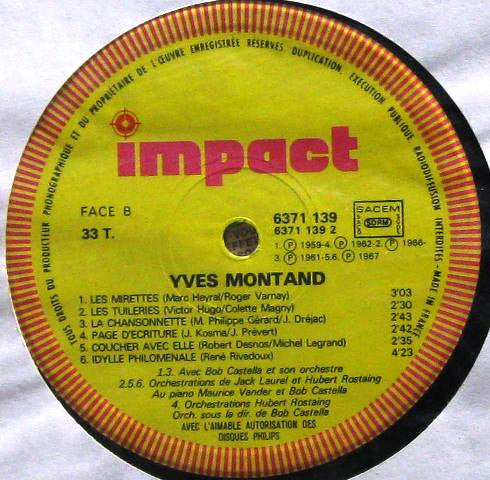 Yves Montand - Yves Montand *FRANCE* | Excellent (EX) Near Mint (NM)-The Happy Cap