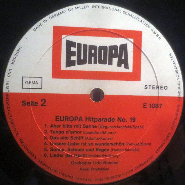 Orchester Udo Reichel - Europa Hitparade 19 | Excellent (EX) Near Mint (NM)-The Happy Cap