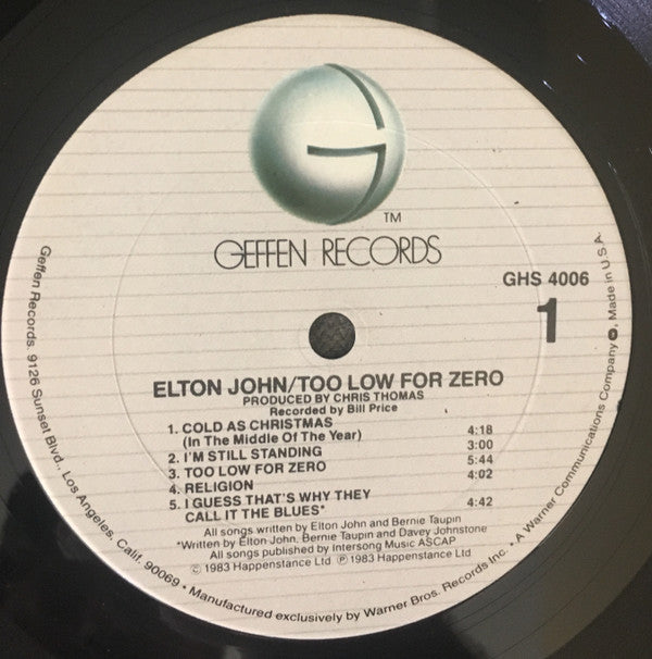 Elton John - Too Low For Zero *CLUB - P* | Near Mint (NM) Excellent (EX)-The Happy Cap