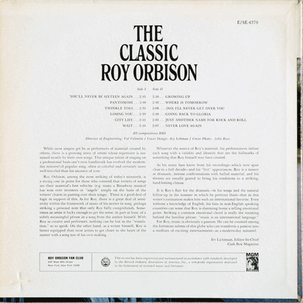 Roy Orbison - The Classic Roy Orbison *MGM* | Near Mint (NM) Excellent (EX)-The Happy Cap