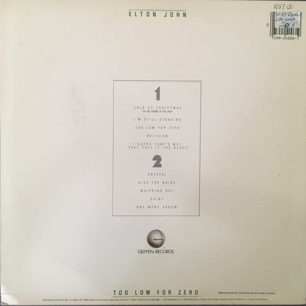 Elton John - Too Low For Zero *CLUB - P* | Near Mint (NM) Excellent (EX)-The Happy Cap