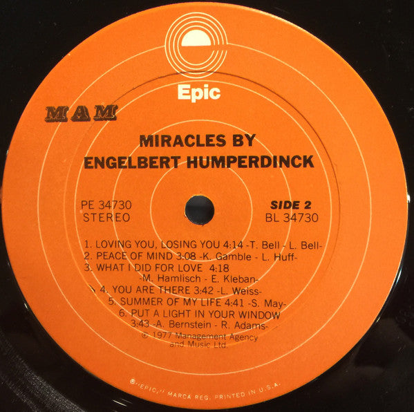 Engelbert Humperdinck - Miracles By Engelbert Humperdinck | Near Mint (NM) Near Mint (NM)-The Happy Cap