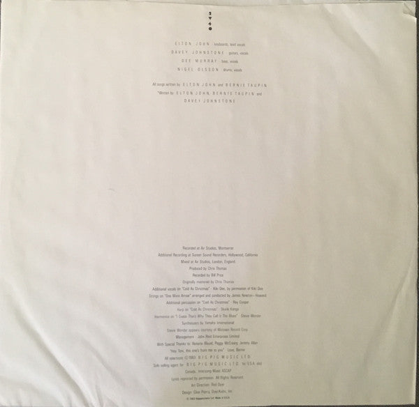 Elton John - Too Low For Zero *CLUB - P* | Near Mint (NM) Excellent (EX)-The Happy Cap