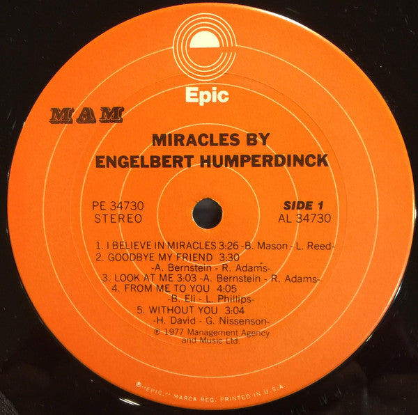 Engelbert Humperdinck - Miracles By Engelbert Humperdinck | Near Mint (NM) Near Mint (NM)-The Happy Cap