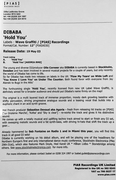 Dibaba - Hold You | Near Mint (NM) Generic-The Happy Cap