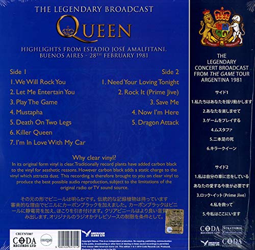 Queen - Playing The Game Argentina 1981 (Limited Edition, Clear Vinyl) [Import] | Mint (M) Mint (M)-The Happy Cap