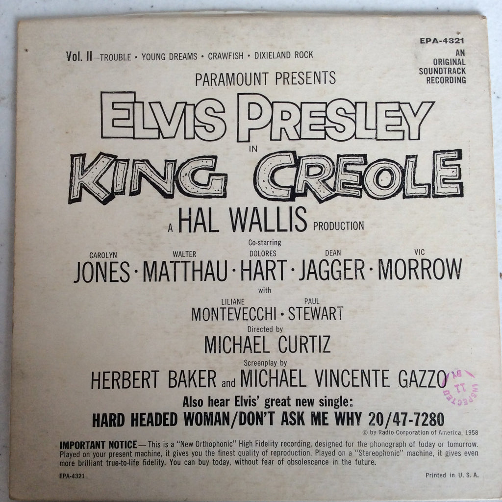 Elvis Presley - King Creole Vol.2 (7" VINYL) | Very Good (VG) Very Good Plus (VG+)-The Happy Cap
