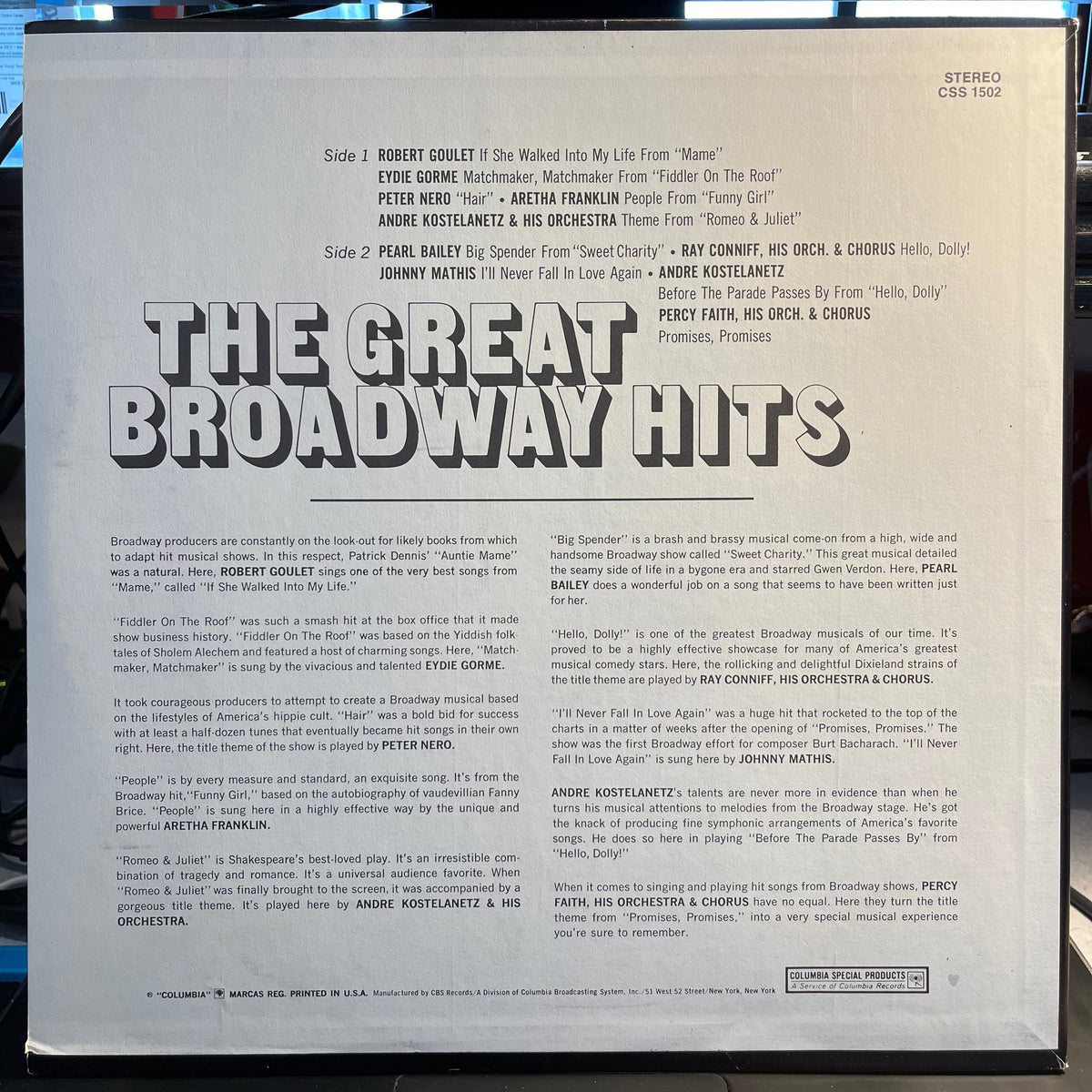 Various - The Great Broadway Hits | Near Mint (NM) Near Mint (NM)-The Happy Cap