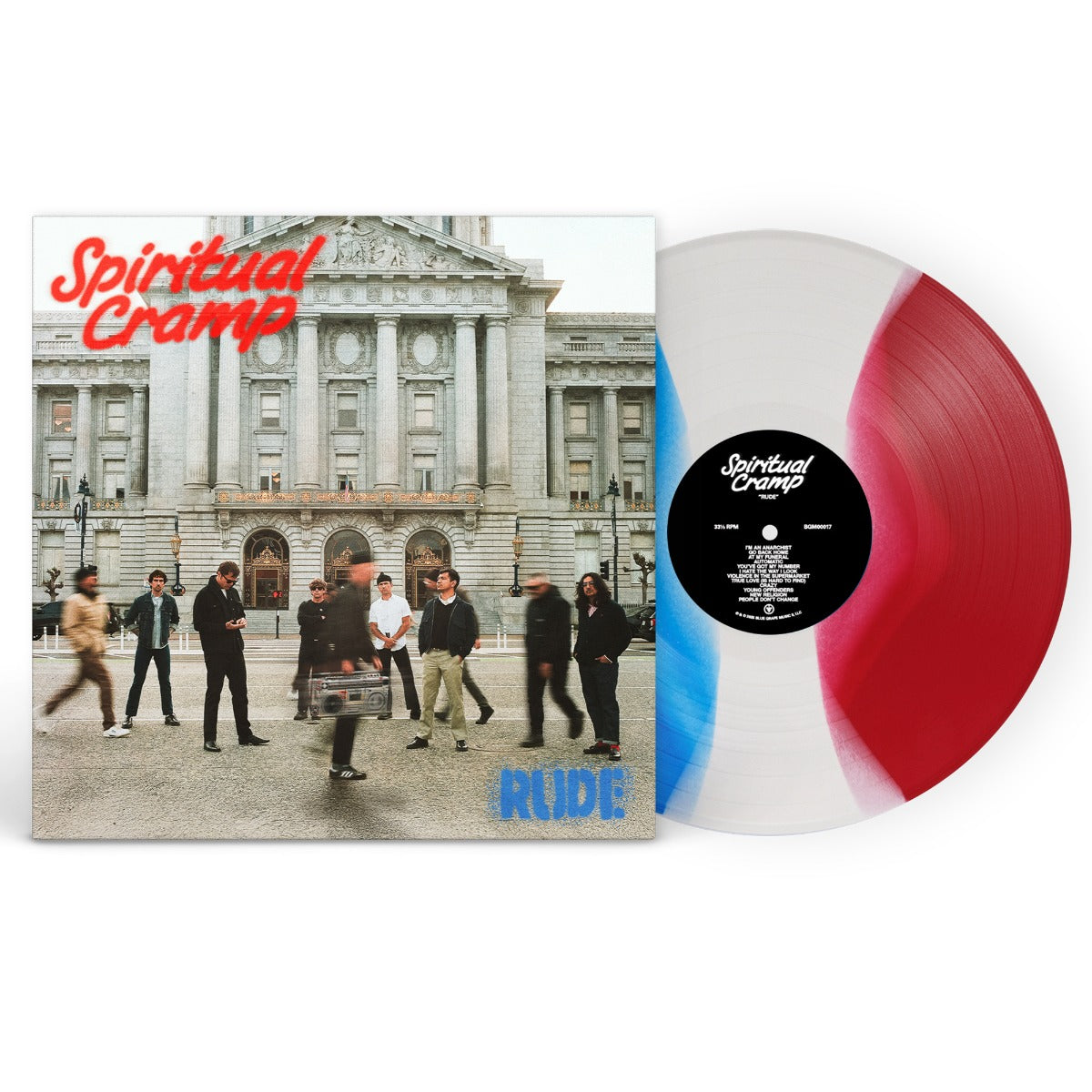 Spiritual Cramp - Rude (Indie Exclusive) (Blue/White/Red 3 Color Stripe Vinyl) |-The Happy Cap
