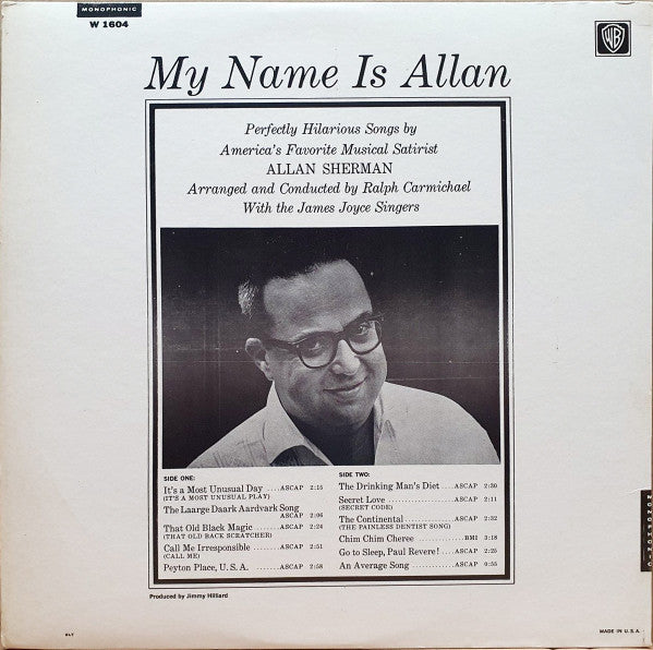 Allan Sherman - My Name Is Allan: Allan Sherman Sings Great Movie Hits & Songs From The Cutting Room Floor (VINYL) | Mint (M) Near Mint (NM)-The Happy Cap