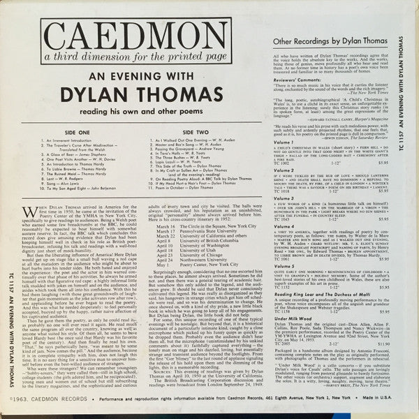 Dylan Thomas - An Evening With Dylan Thomas Reading His Own And Other Poems | Near Mint (NM) Excellent (EX)-The Happy Cap