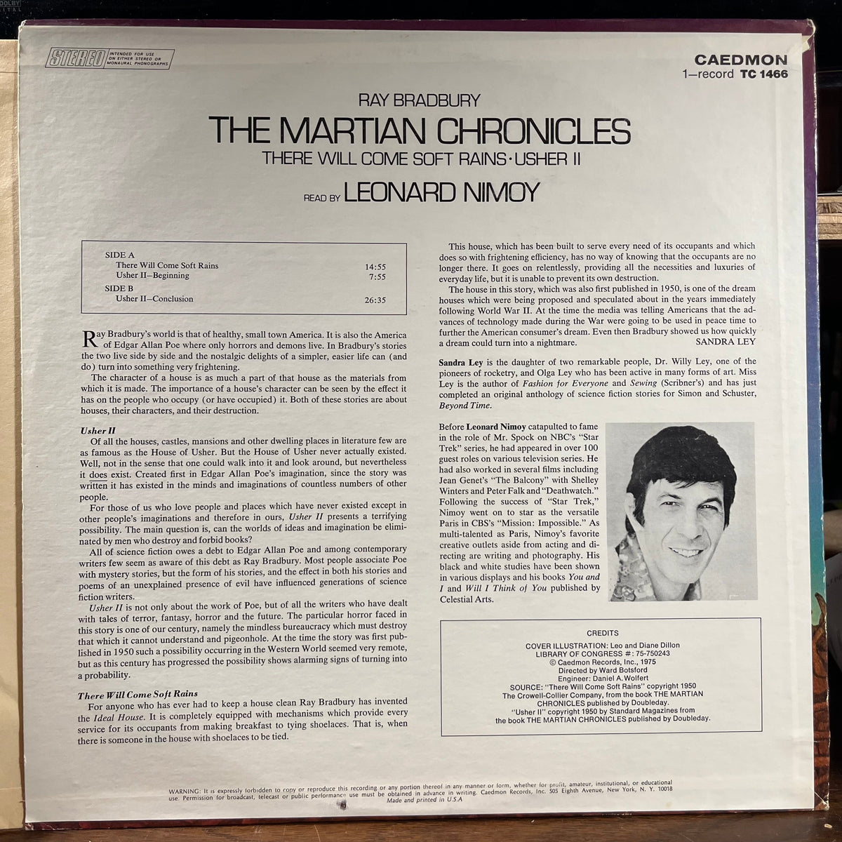 Ray Bradbury - The Martian Chronicles: There Will Come Soft Rains - Usher II (VINYL) | Near Mint (NM) Very Good Plus Plus (VG++)-The Happy Cap