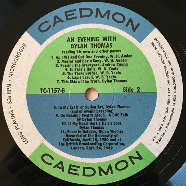Dylan Thomas - An Evening With Dylan Thomas Reading His Own And Other Poems | Near Mint (NM) Excellent (EX)-The Happy Cap