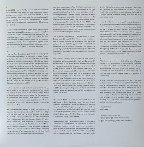 Tony Conrad, Arnold Dreyblatt, Jim O'Rourke - Tonic 19-01-2001 | Mint (M) Mint (M)-The Happy Cap