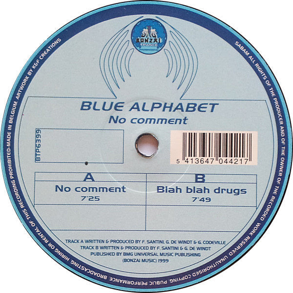 Blue Alphabet - No Comment / Blah Blah Drugs | Very Good Plus (VG+) Very Good (VG)-The Happy Cap
