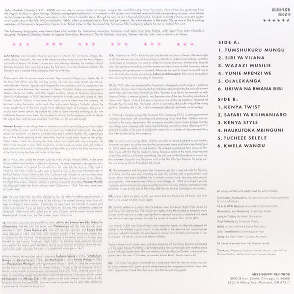 W. John Ondolo - Hypnotic Guitar Of John Ondolo (VINYL LP Mississippi MRI-139) | Mint (M) Mint (M)-The Happy Cap