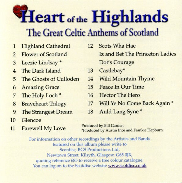 Various - Heart Of The Highlands (The Great Celtic Anthems Of Scotland) (CD) | Near Mint (NM) Excellent (EX)-The Happy Cap